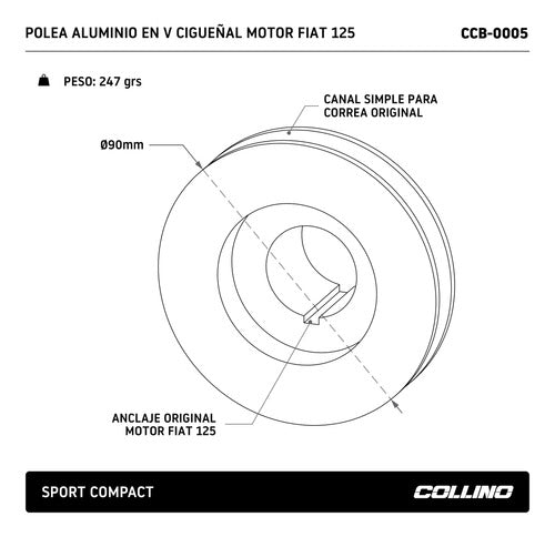Collino Fiat 125 Crankshaft Pulley V-shaped Aluminum 90 mm 1
