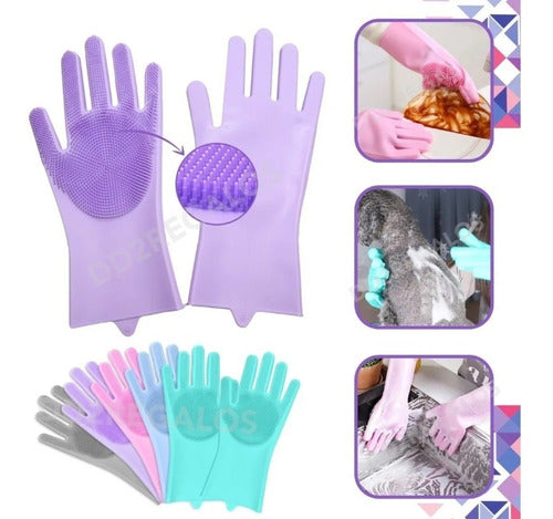 2 Magic Silicone Sponge Gloves Kitchen Pet All-Purpose 0