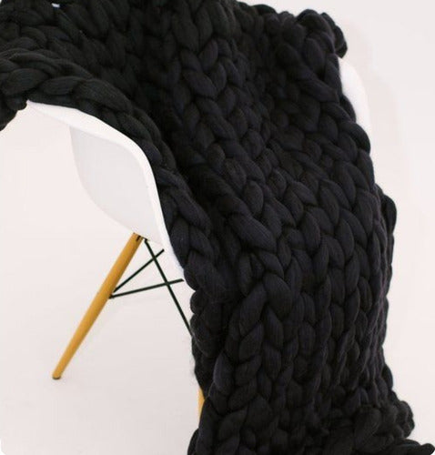 XXL Nordic Wool Blanket 1.60 x 0.40 Queen Bed Runner Black Color 19