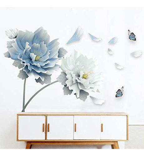 Rofarso 49.2'' X 30.7'' 3D Blue Flowers Butterflies Stickers 1