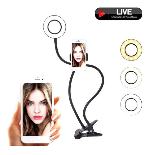 Aro Luz Led  Selfie + Soporte Celular Flexible Acc Mj-01 1