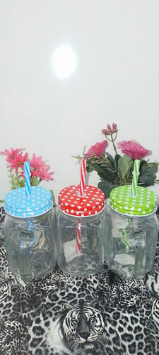 Colorful Polka Dot Glass Jar with Straw - Set of 24 Units 5