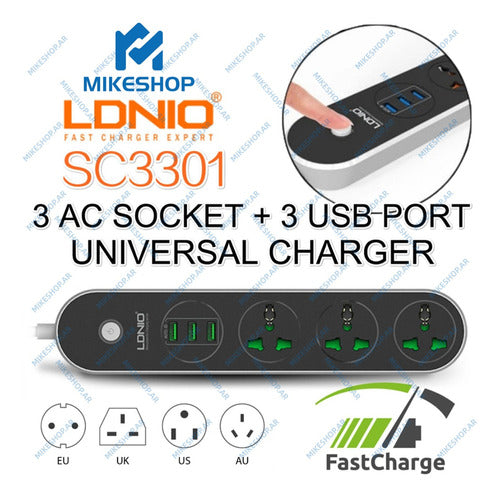 Ldnio Power Socket SC3301 - 3 Sockets 3 USB Ports - Black 6