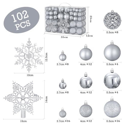 102-Piece Silver Christmas Ornaments Set 1