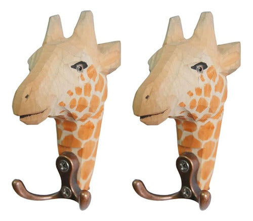 ~? Magic Wood 2pcs Ganchos De Madera Natural Animal Creativo 0