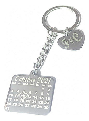 Personalized Engraved Anniversary Calendar Steel Keychain 5