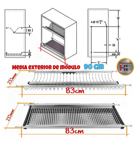 BRZ Dish Drainer Module 90cm Stainless Steel for Plates and Glasses 1