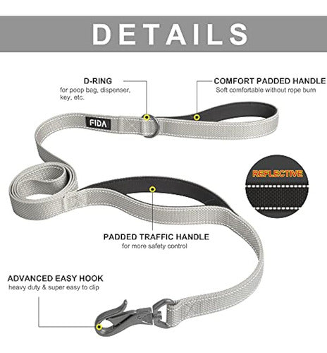 Fida Dog Leash 6 Feet Heavy Duty with 2 Comfortable Padded Handles 1