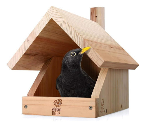 Wildtier Herz Solid Wood Blackbird Nest Box - Weather Resistant 0