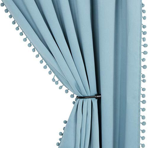 Lordtex - Cortinas Opacas Con Pompones Para Dormitorio, 52.0 0