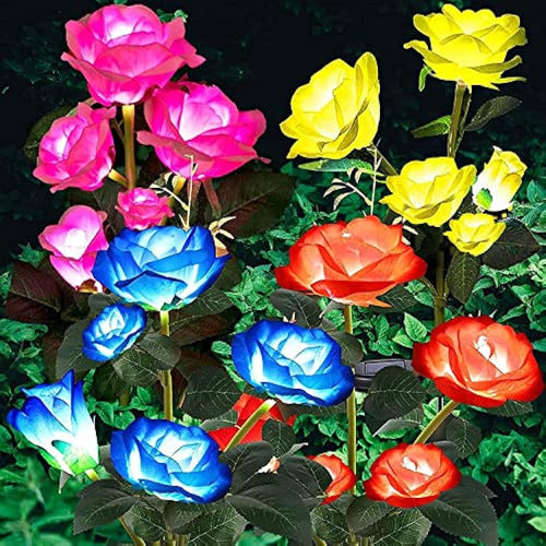 Angmln Pack of 4 Solar Garden Lights with Decorative Flowers 0