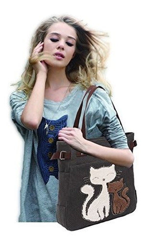 Kaukko Women's Canvas Handbag with Cat Design 6