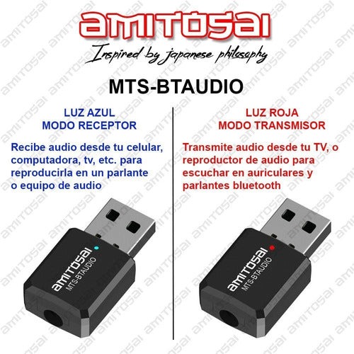 Bluetooth Audio Adapter Transmitter Receiver Amitosai MTS-BTAUDIO 3