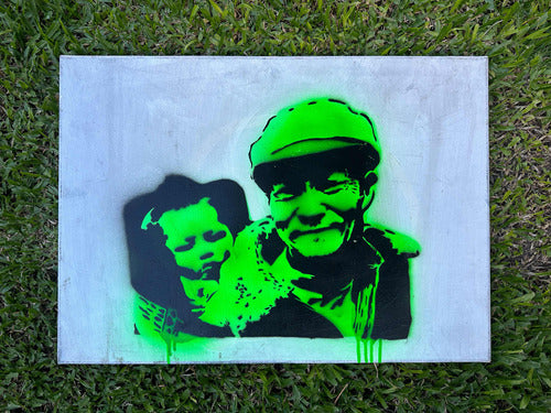 Cuadro Sobre Bastidor Estilo Stencil Street Art Verde Fluor 0