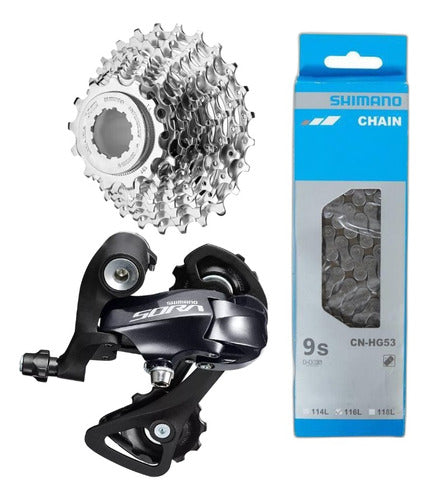 Shimano Sora 9V Transmission Kit with Cassette, Derailleur & Chain 0