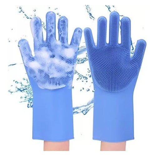 Guantes Con Esponja Incorporada Para Lavar Platos Silicona 1