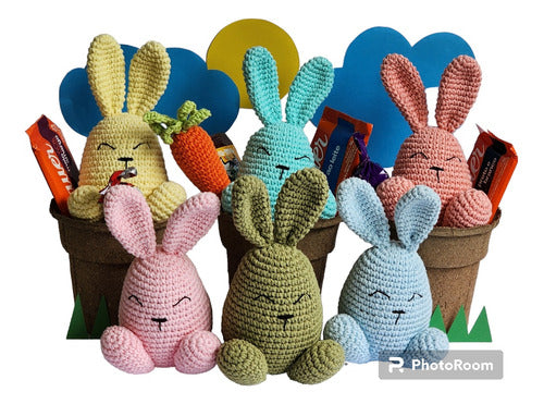 Mentha Easter Bunny Amigurumi Set + Chocolates + Biodegradable Pot 1