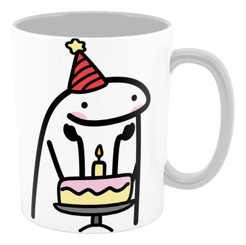 Sublifreaks Taza De Cerámica - Flork Cumpleaños Gorrito Rojo Torta 0