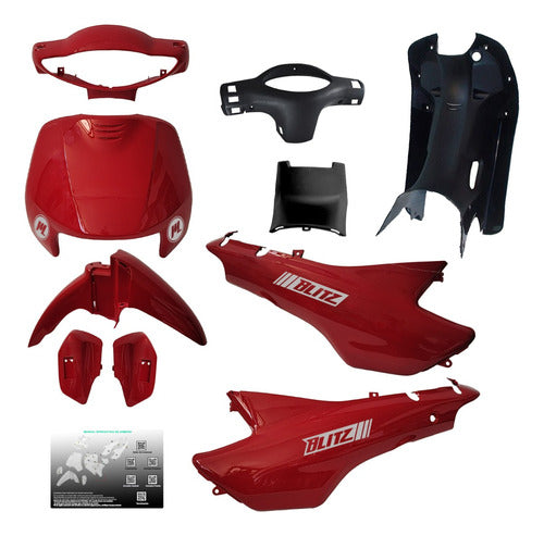 Okinoi Motomel Blitz 110 Plastic Kit Red with Assembly Manual 0