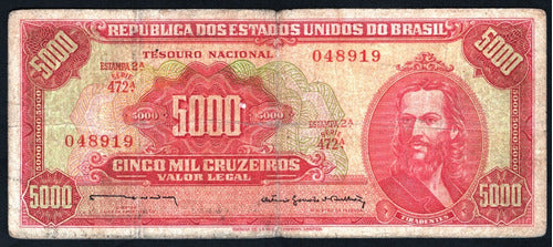 Brasil Billete 5.000 Cruzeiros Del Año 1964 - Pick #182b 0