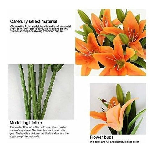 RERXN Realistic Orange Latex Artificial Lilium Flowers X5 3