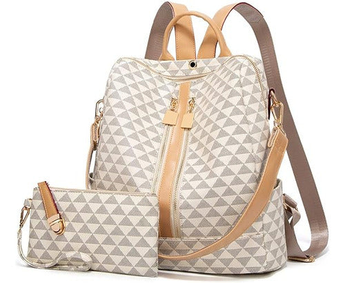 Makes Beige PU Leather Women's Backpack in Checkered Design 0