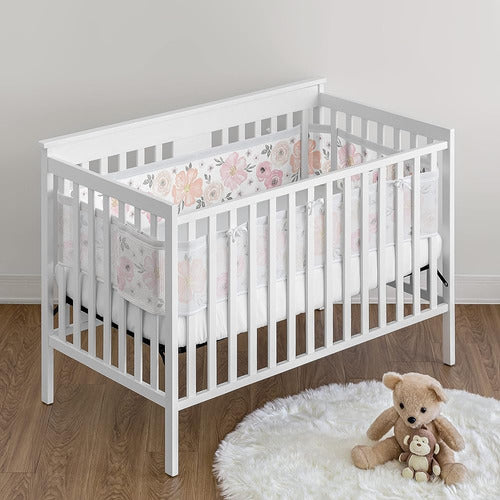 Sweet Jojo Designs + BreathableBaby Blush Pink Grey Boho Floral Crib Mesh Liner 1