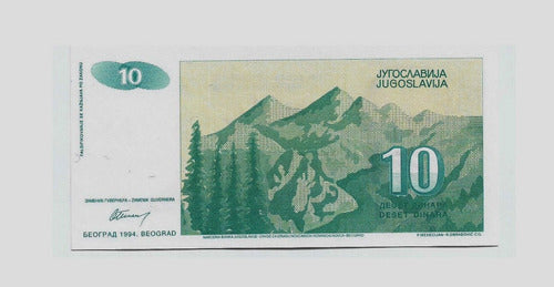 Fk Billete Yugoslavia 10 Dinara 1994 P-138 Sin Circular. 1