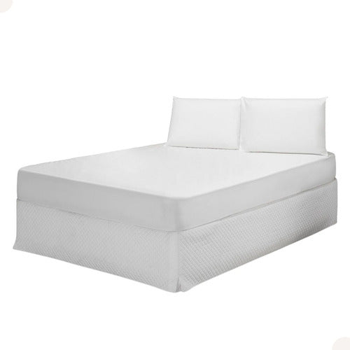 Saia Para Cama Box Matelada Solteiro Quadriculado Branco 0