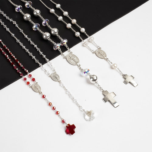 925 Silver Rosary Necklace with Crystals for Women - Warranty 4