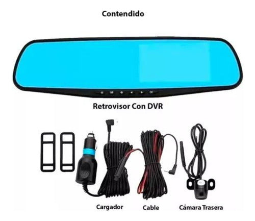 Espejo Retrovisor Auto Doble Cámara Frontal + Reversa Fullhd 2