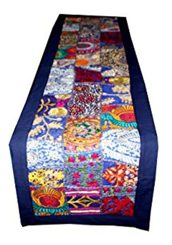 Rajwada-fashion Blue Table Runner 100% Algodon 15  X 60  Bo 2