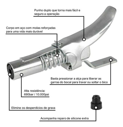 Comando Bico Pistola De Graxa Acoplador Lubrificação Rápida 3