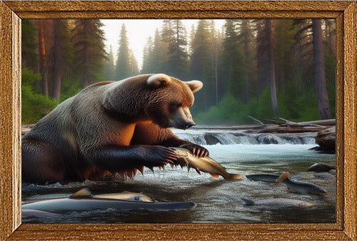 Marmath Digital Designs: Digital Art Frame - Brown Bear Fishing 70x50cm Unique Piece 0