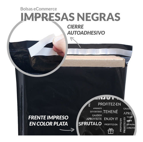 POLIMEROS IMPRESOS 200 Sobres Bolsas Ecommerce Disfrutalo Negras N°2 30x40+5 4