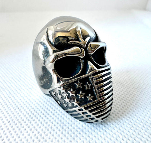 Donna Anillo Acero Quirurgico Hombre Calavera Bandera Americana Us 1