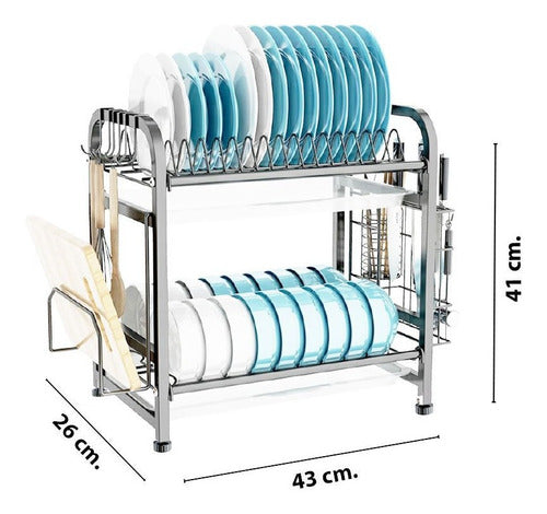 Escurridor De Platos 2 Niveles Acero Inox C/cubertero Vasos 2