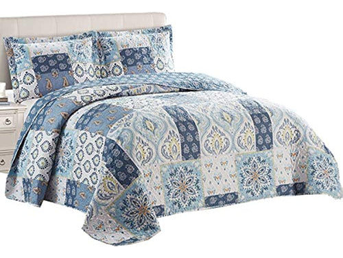 Royal Tradition Bellflower Blue Reversible Coverlets, King/c 0