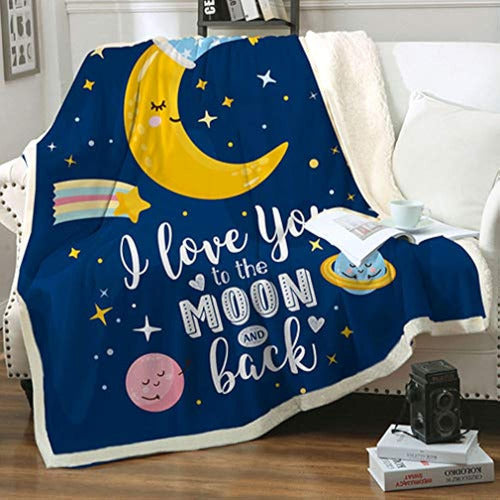 Famitile Sherpa Fleece Blanket for Kids - Moon Design 0