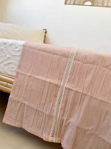 Bed End Old Pink Gauze with Cotton Lace - 200x50 cm 3