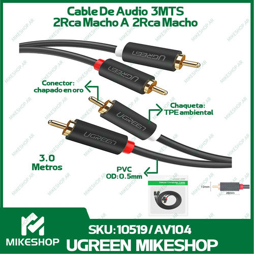 3-Meter Ugreen 2 RCA Male to 2 RCA Male Audio Cable 1