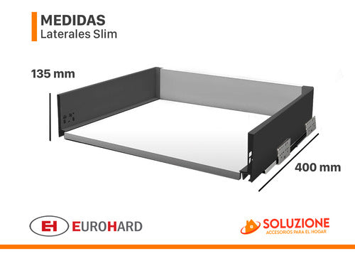 Lateral Slim Cajón 135x400mm Eurohard Negro Cierre Suave 3d 2