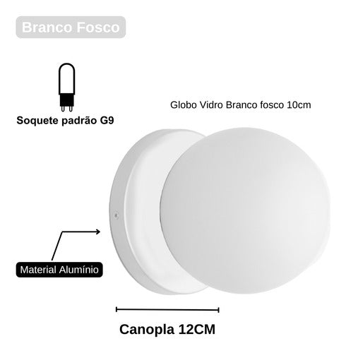 Kit 6 Arandela Slim Globo 10 Branco Fosco C/ Led Quente 2