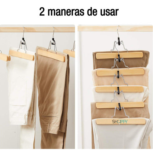 Perchas Pack 2 De Madera Lustradas Para Polleras Tipo Prensa 1