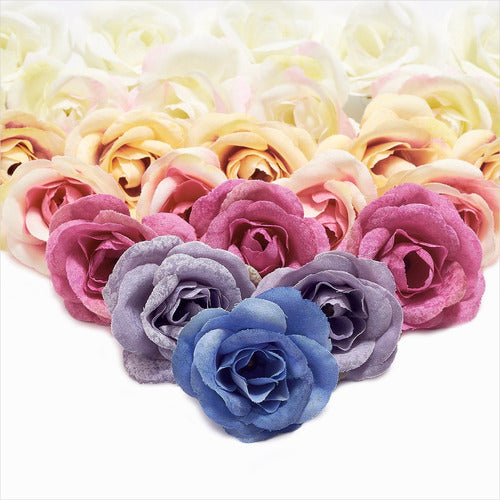 Set of 10 Large Vintage Fabric Flowers Mini Roses - 4.5cm 0
