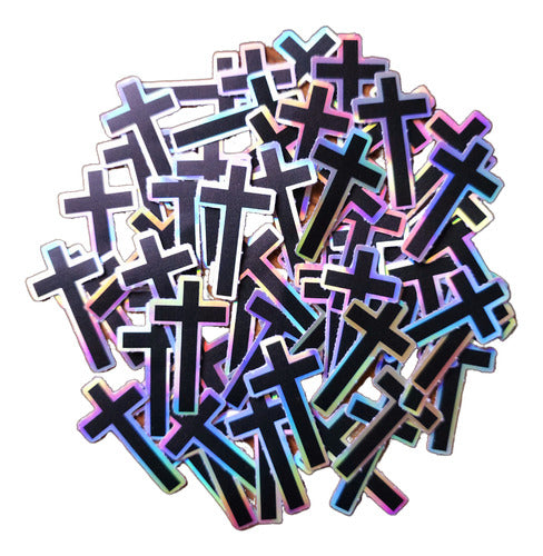 Generic Pack of 50 Cross Vinyl Holographic Stickers 0