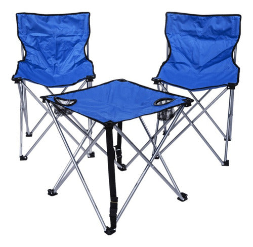 Set of 2 Portable Foldable Chairs + Compact Folding Table for Camping Garden Fishing 1