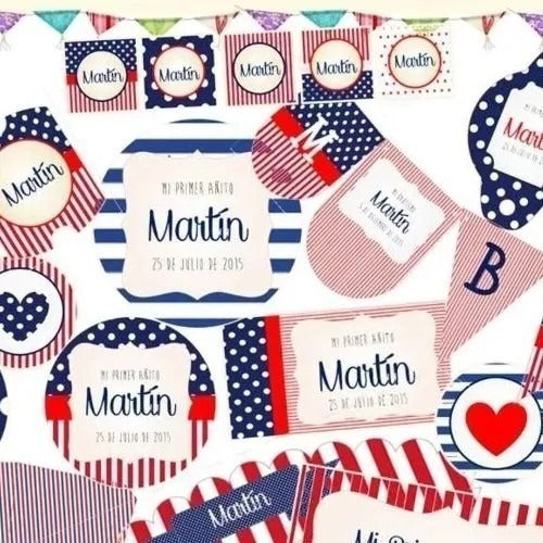 EDITABLES Blue Red White Printable Birthday Baptism Candy Kit 0