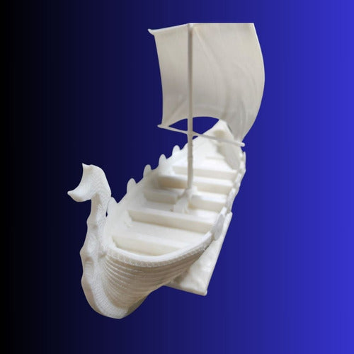 Horse3D Drakar Barco Vikingo, 40cm De Largo, Color Blanco 5