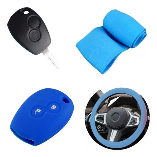 NL Cubre Volante + Funda Llave Silicona Renault Sandero - Azul 0